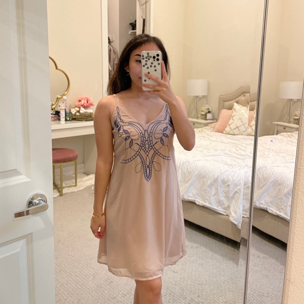 Dusty Pink dress with blue embroidery